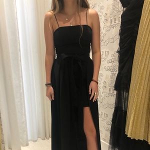Cinq a Sept Black Maxi Dress with waist tie and leg slit